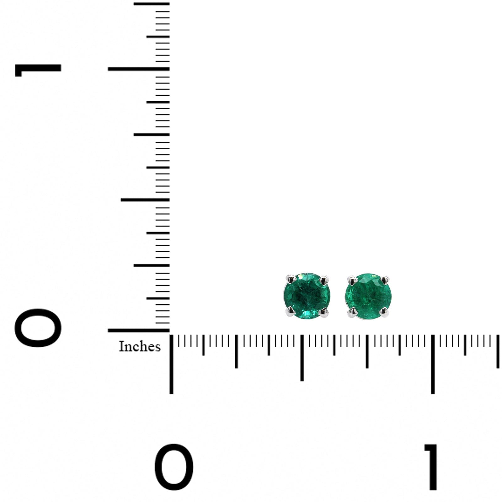 18K White Gold Round Emerald Stud Earrings