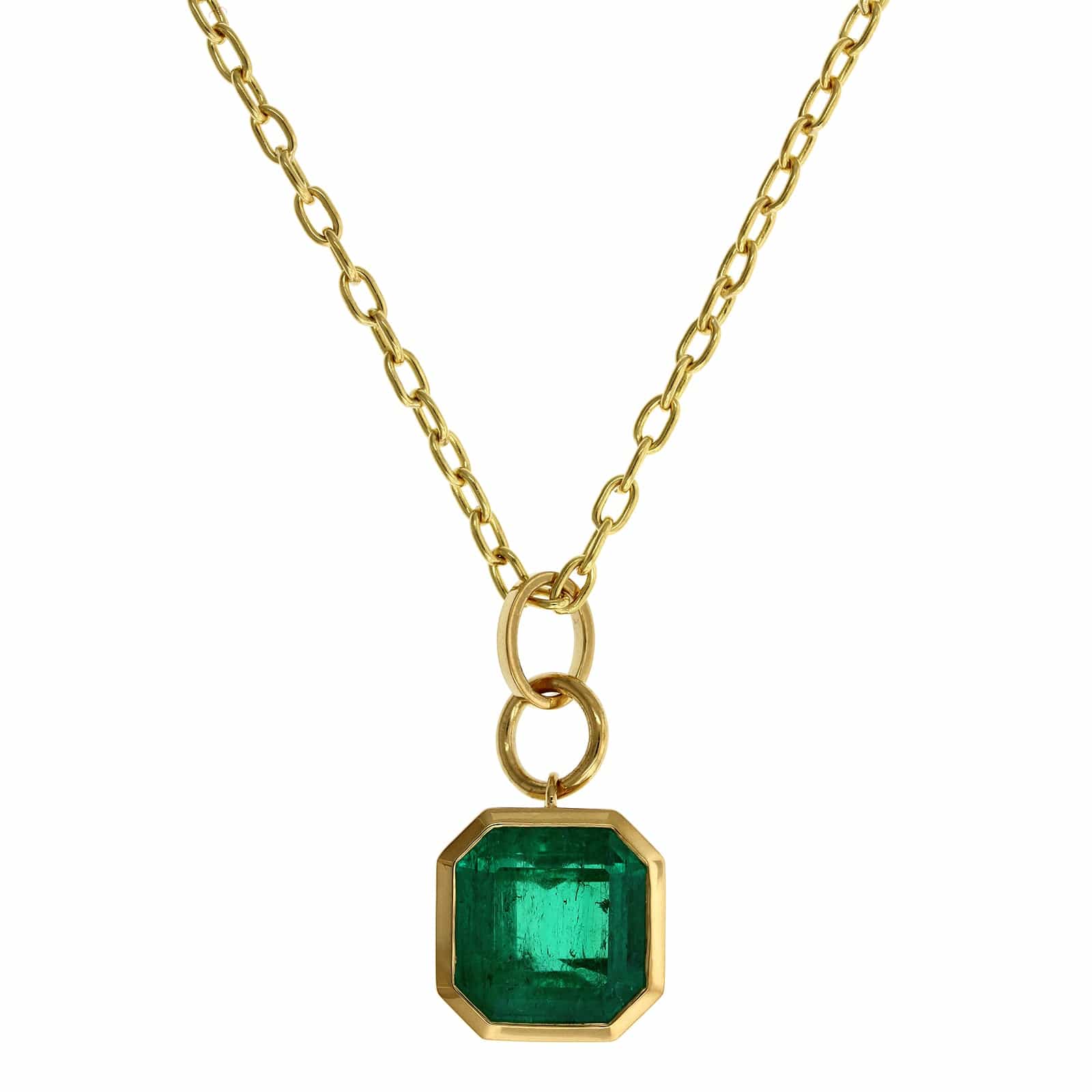 22K Yellow Gold Square Emerald Pendant