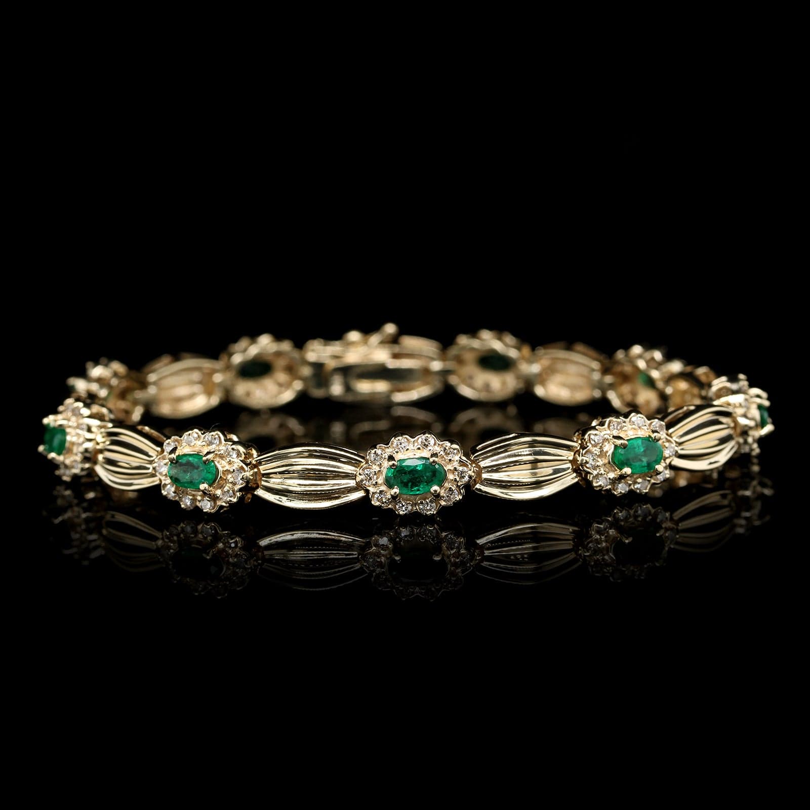 14K Yellow Gold Estate Emerald and Diamond Bracelet