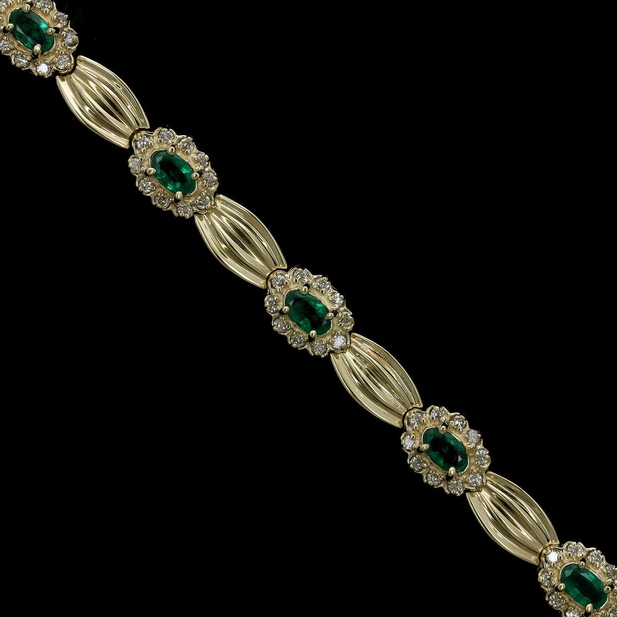 14K Yellow Gold Estate Emerald and Diamond Bracelet