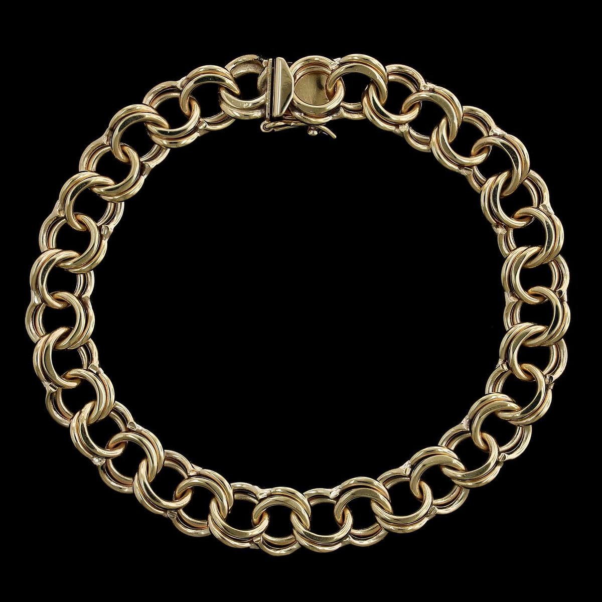 Vintage Heavy Double Link 14K Gold Charm Bracelet