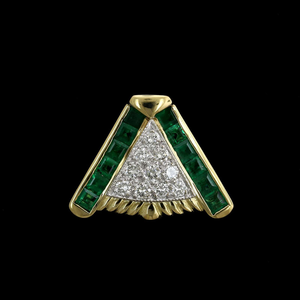 18K Yellow Gold Estate Emerald and Diamond Slide Pendant