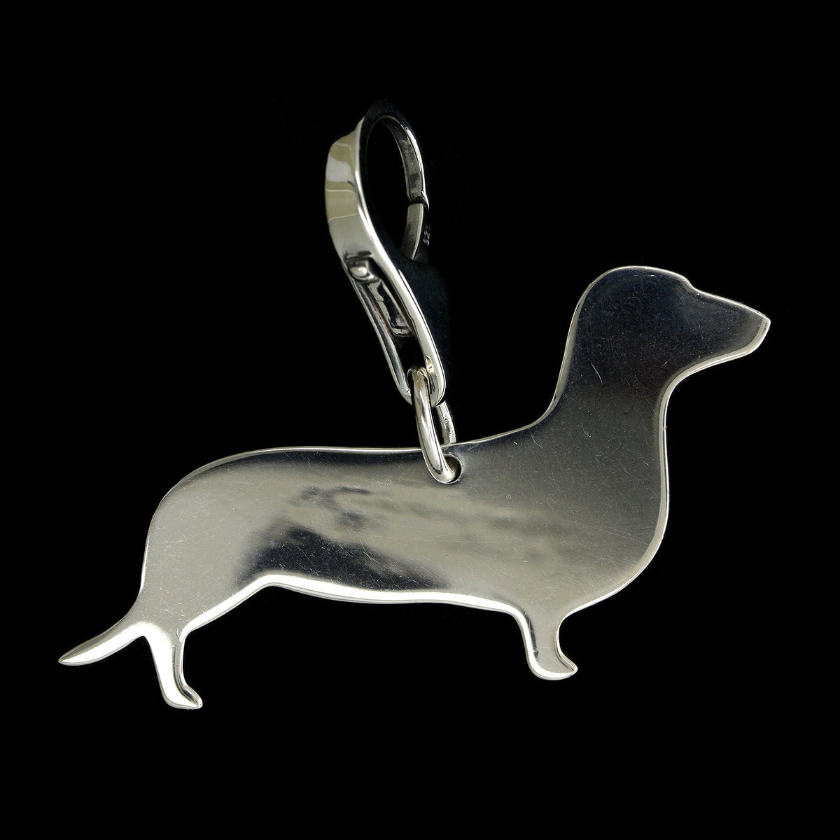 Tiffany & Co. Sterling Silver Estate Dachshund Dog Tag Key Ring Charm