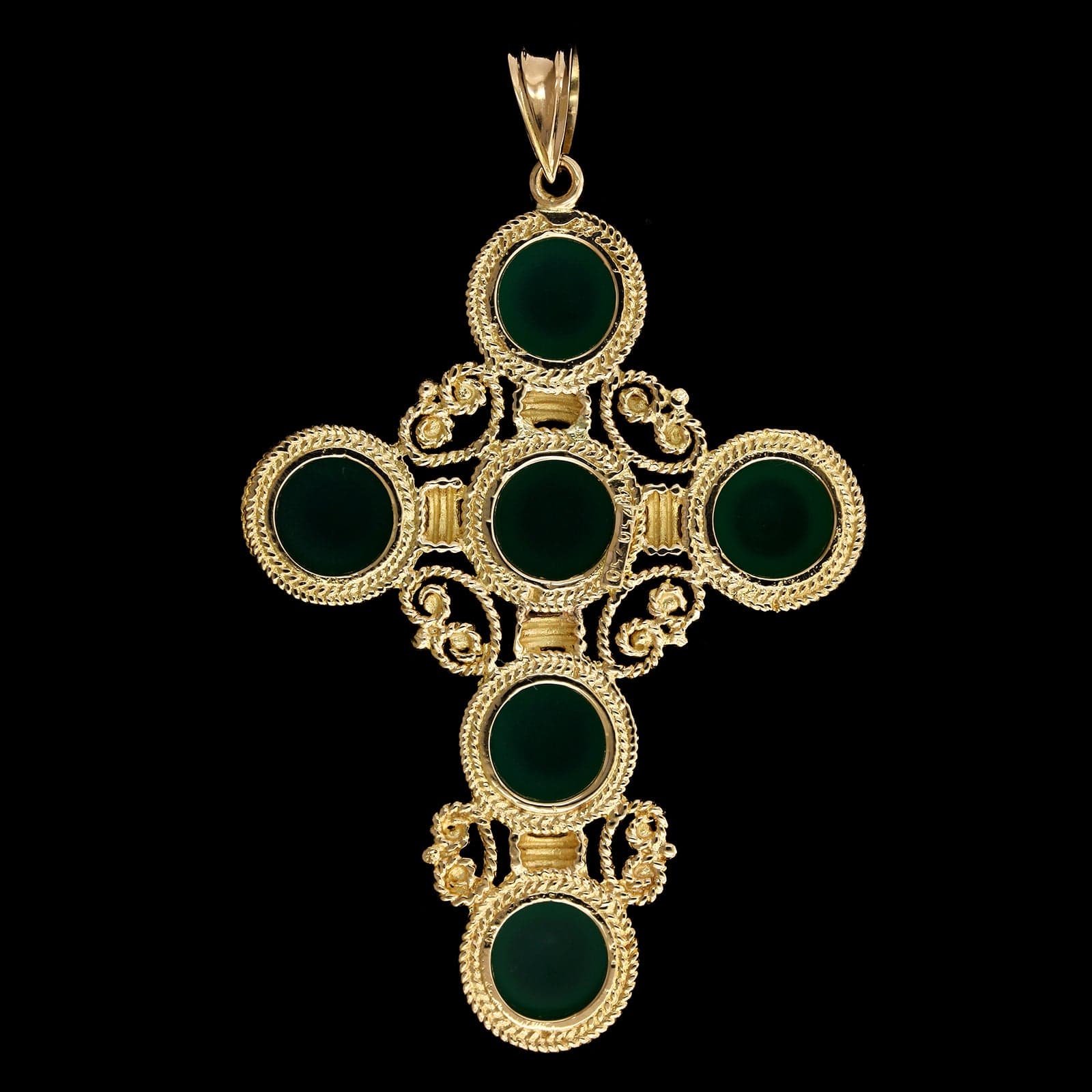 18K Yellow Gold Estate Green Onyx Cross Pendant