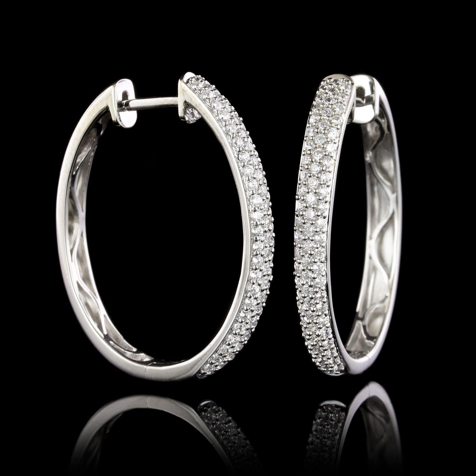 14K White Gold Estate Diamond Hoops