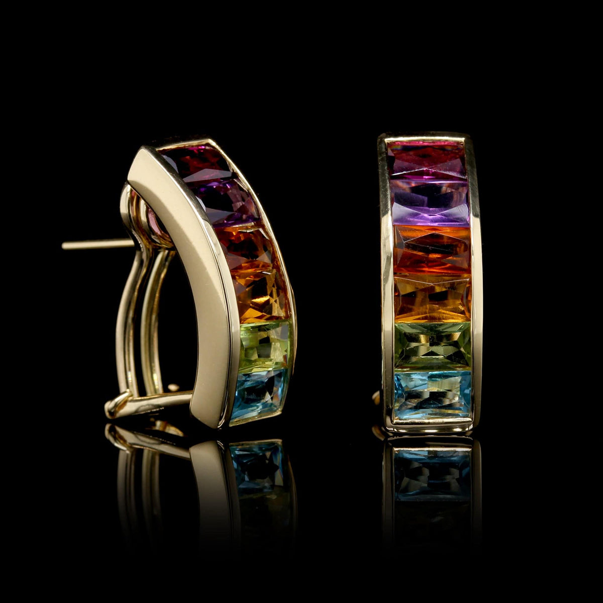 18K Yellow Gold Estate Gem-set Rainbow Earrings