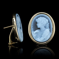 14K Yellow Gold Estate Carved Agate Cameo Earrings