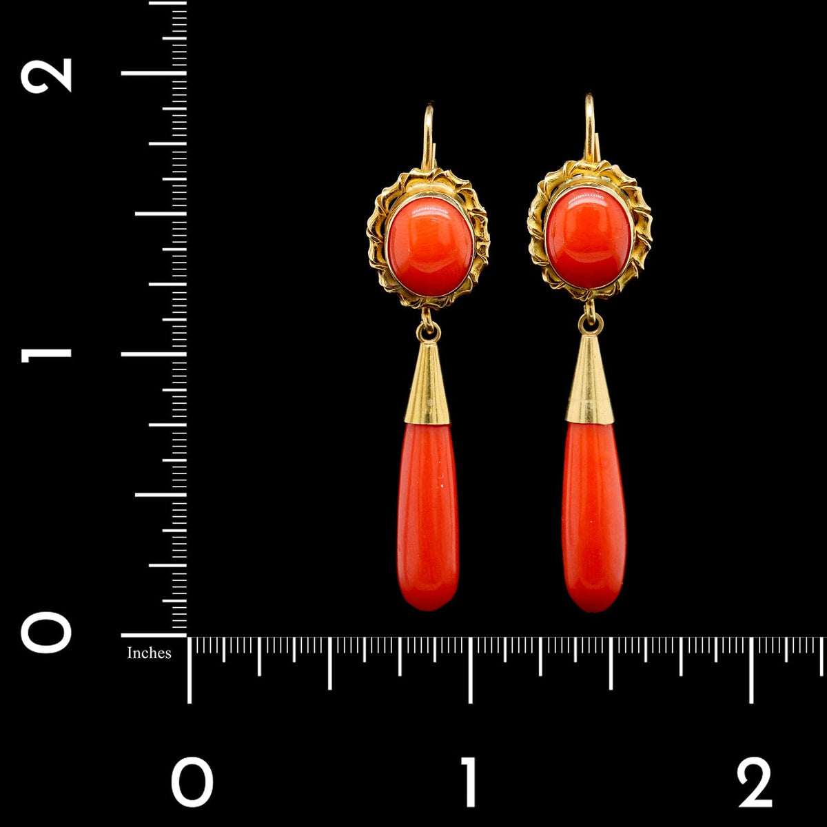 18K Yellow Gold Estate Coral Drop Earrings