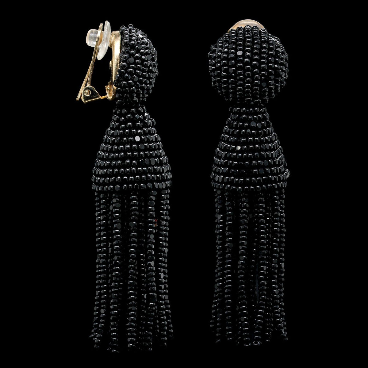 Oscar de la Renta Estate Black Short Beaded Tassel Earrings