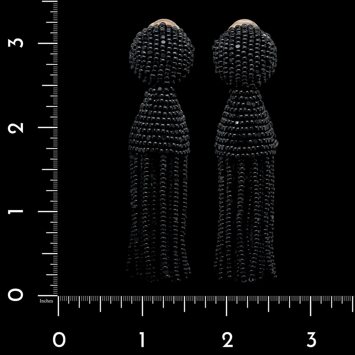 Oscar de la Renta Estate Black Short Beaded Tassel Earrings