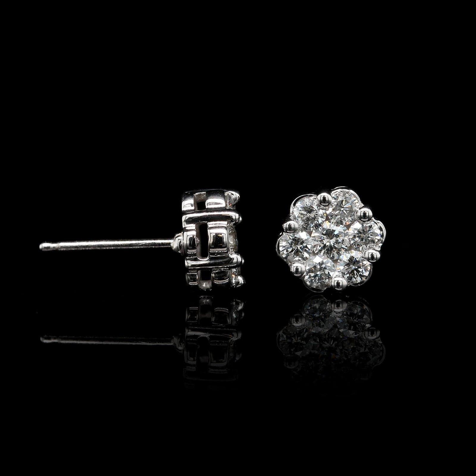 18K White Gold Diamond Cluster Stud Estate Earrings