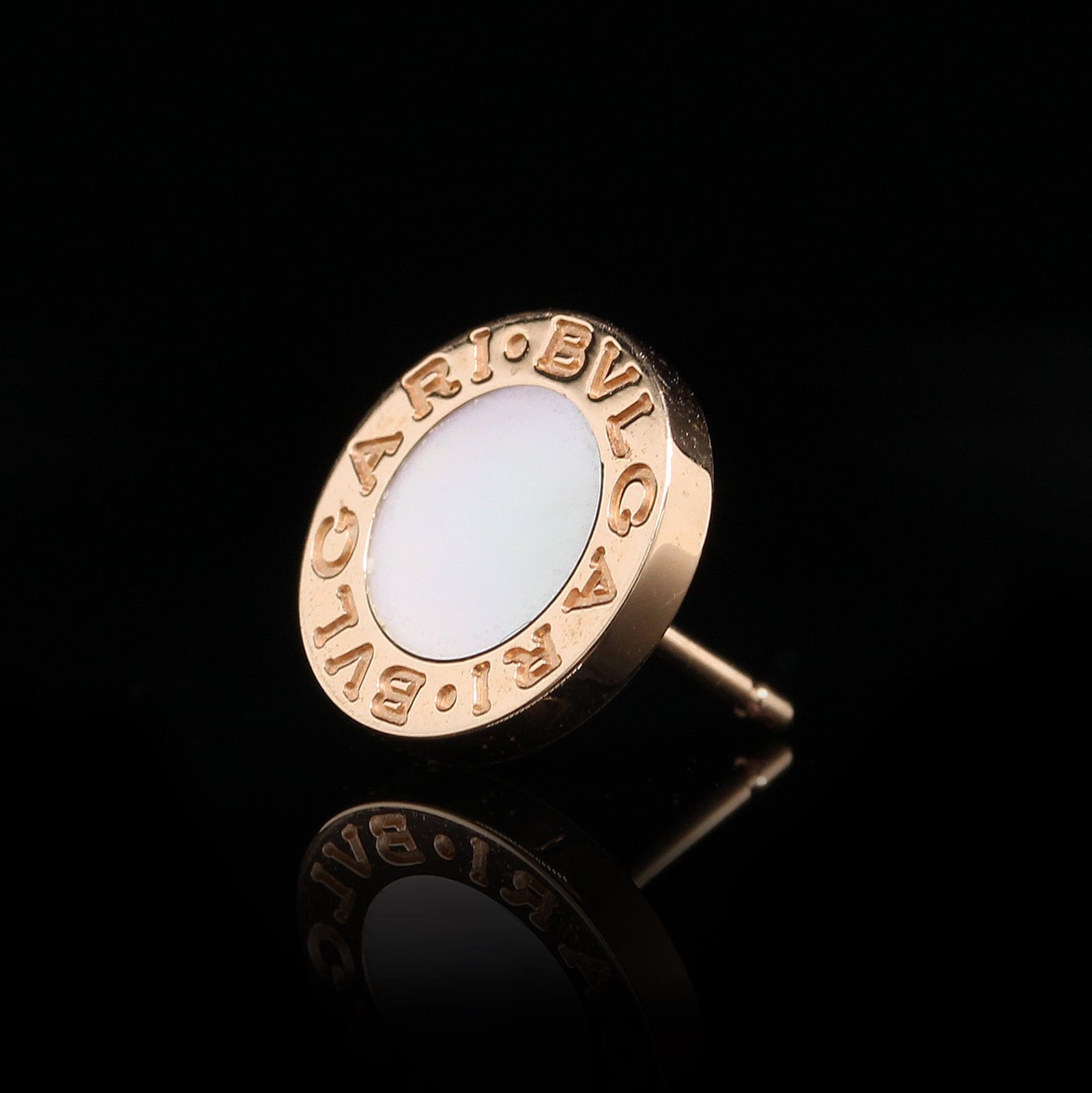 Bulgari Bulgari 18K Rose Gold Estate Single Mother of Pearl Stud Earring