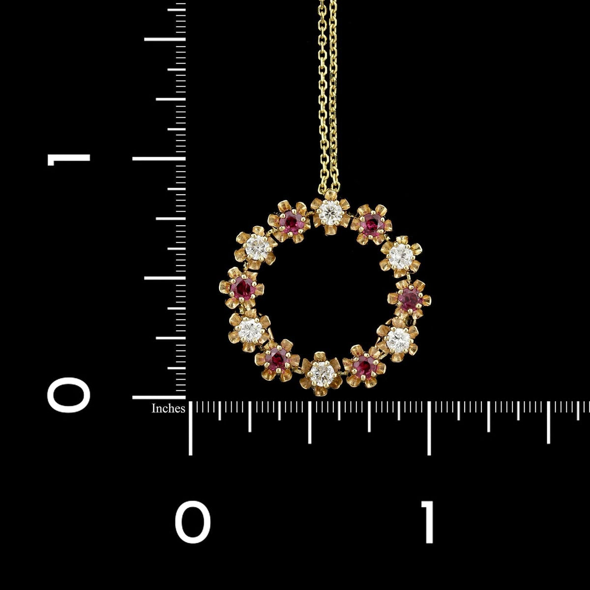 14K Yellow Gold Estate Ruby and Diamond Circle Pendant