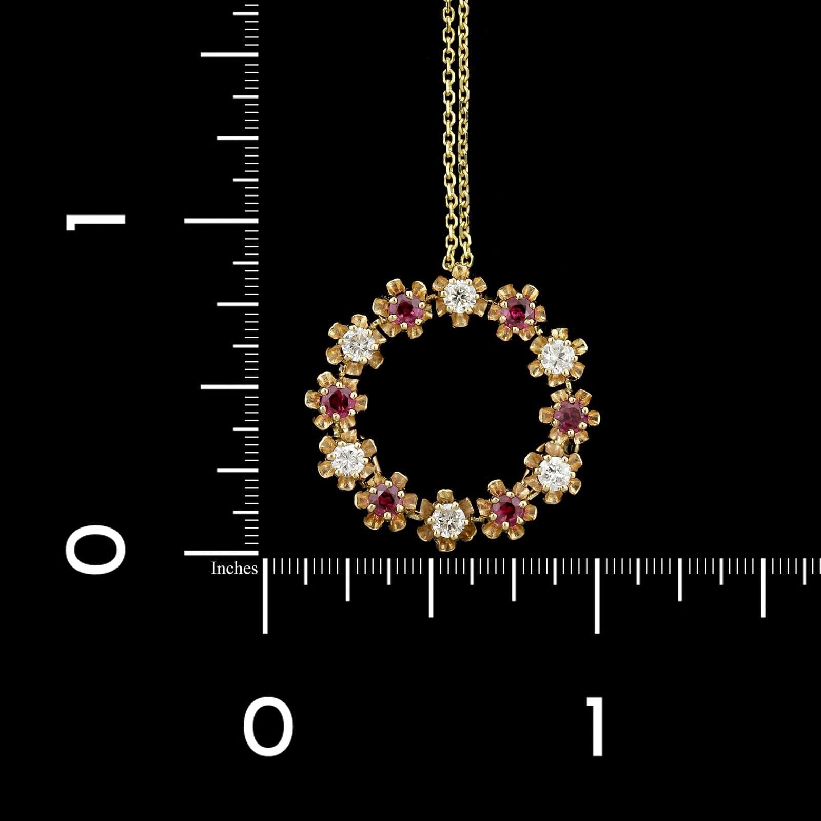 14K Yellow Gold Estate Ruby and Diamond Circle Pendant