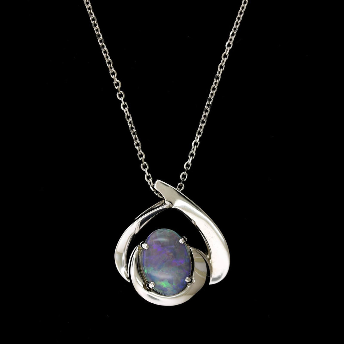 14K White Gold Estate Black Opal Pendant, 14K White Gold, Long's Jewelers