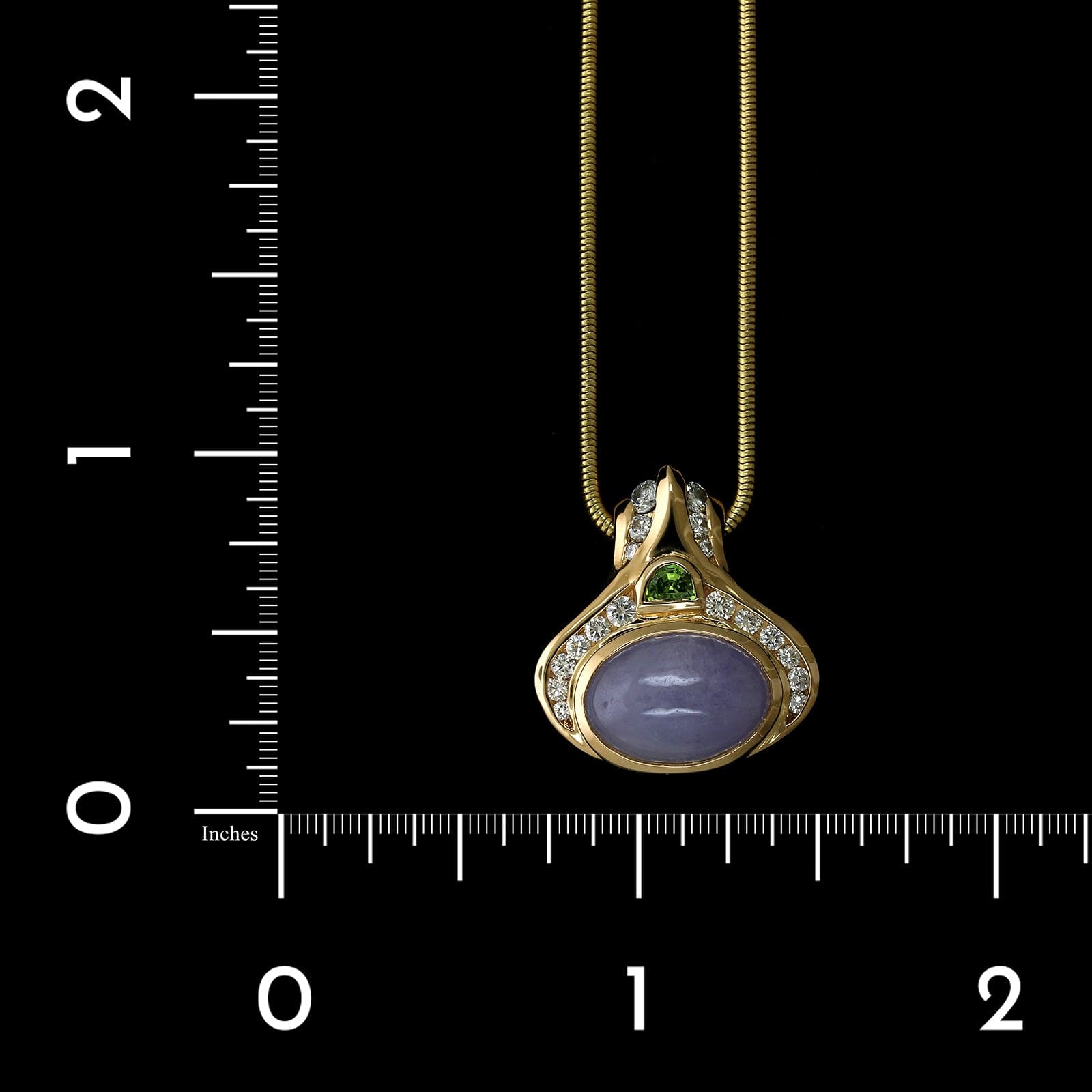 18K Yellow Gold Estate Lavender Jade Peridot and Diamond Pendant