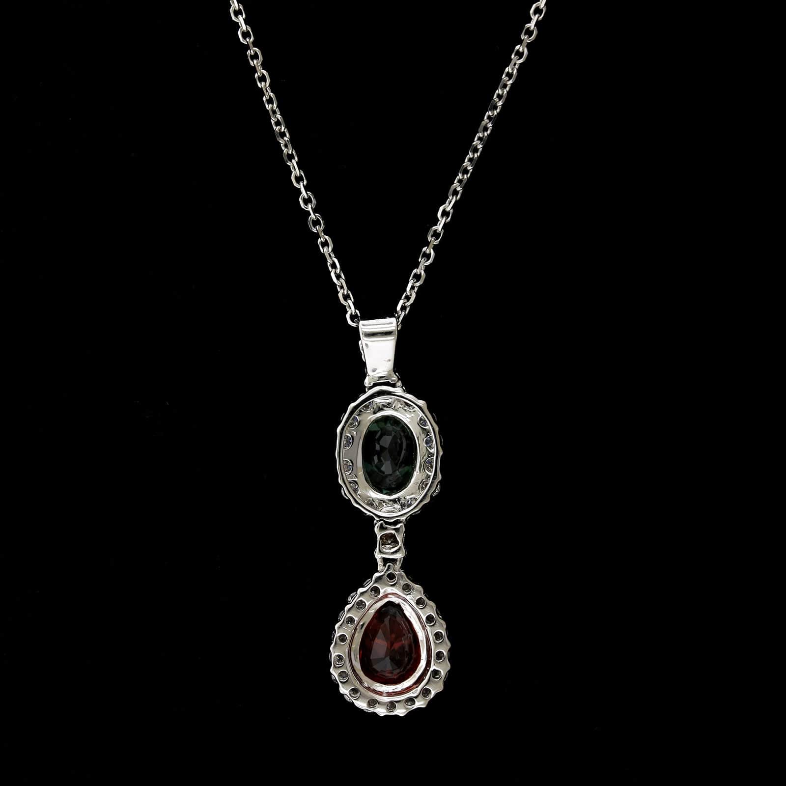 14K White Gold Estate Color Enhanced Sapphire and Diamond Necklace