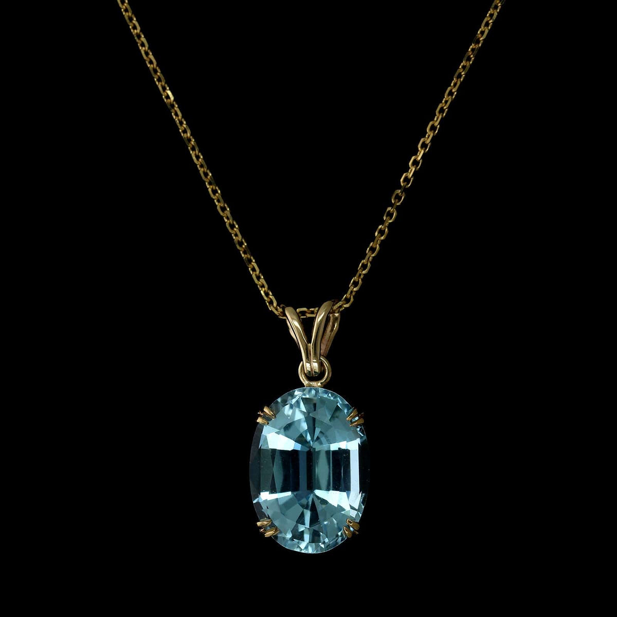 14K Yellow Gold Estate Blue Topaz Pendant