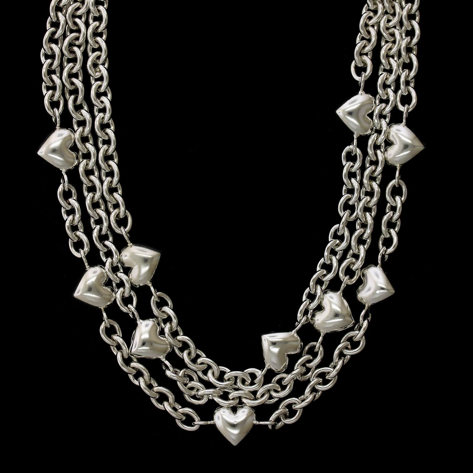 Tiffany & Co. Sterling Silver Estate Three Strand Heart Link Necklace