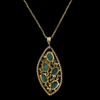 14K Yellow Gold Estate Amazonite Ruby and Diamond Pendant