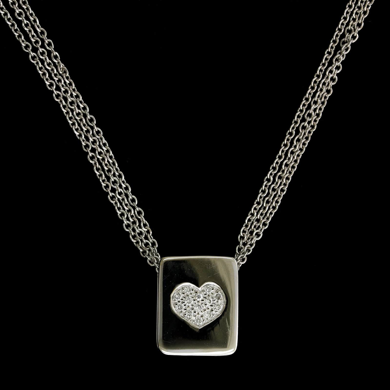 14K White Gold Estate Diamond Heart Pendant