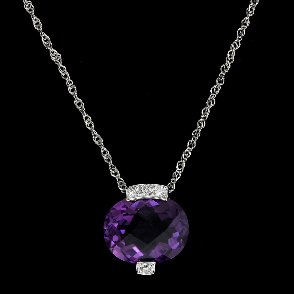 14K White Gold  Estate Amethyst and Diamond Pendant