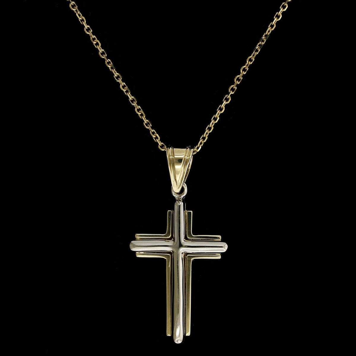 14K Two-tone Gold Estate Cross Pendant Necklace