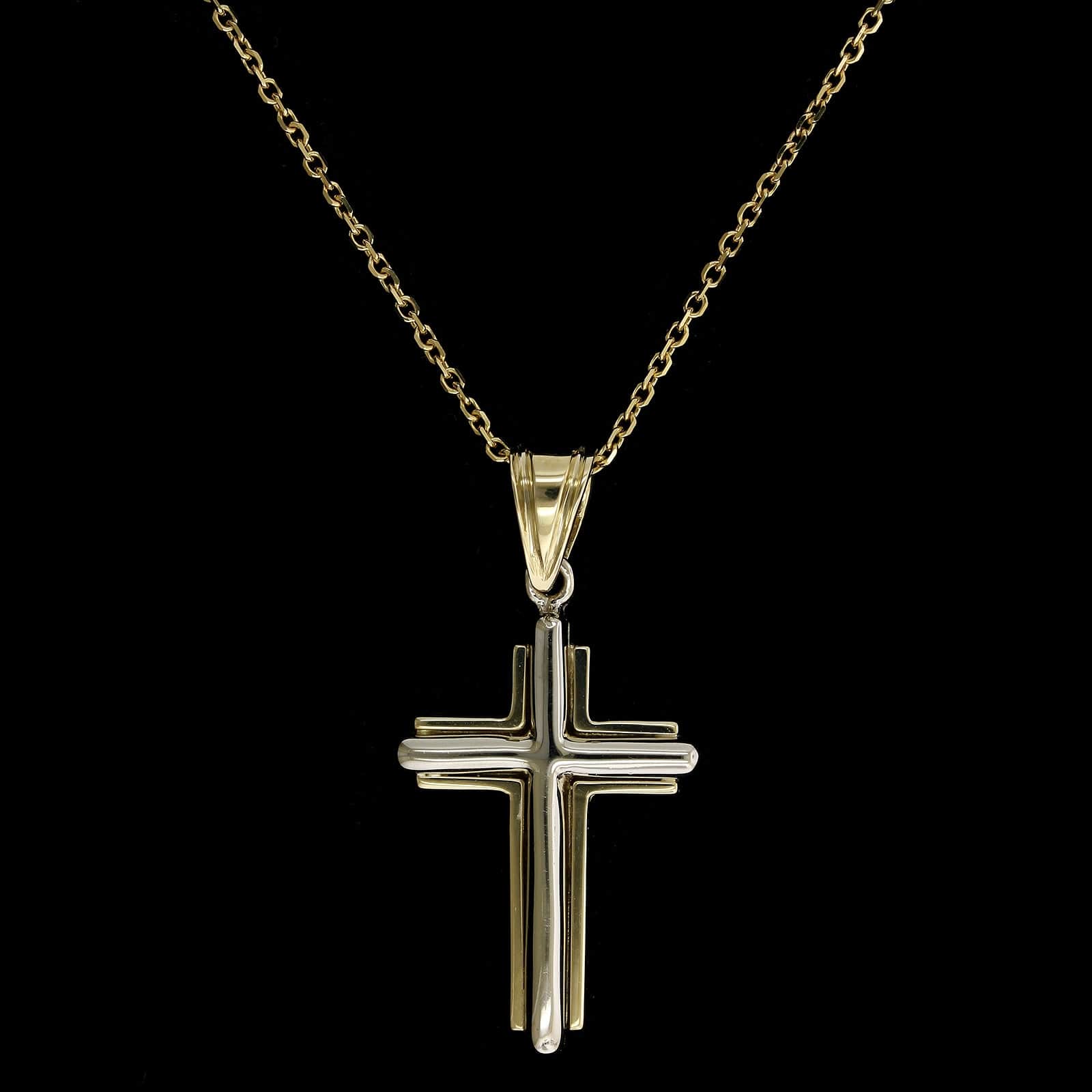 14K Two-tone Gold Estate Cross Pendant Necklace