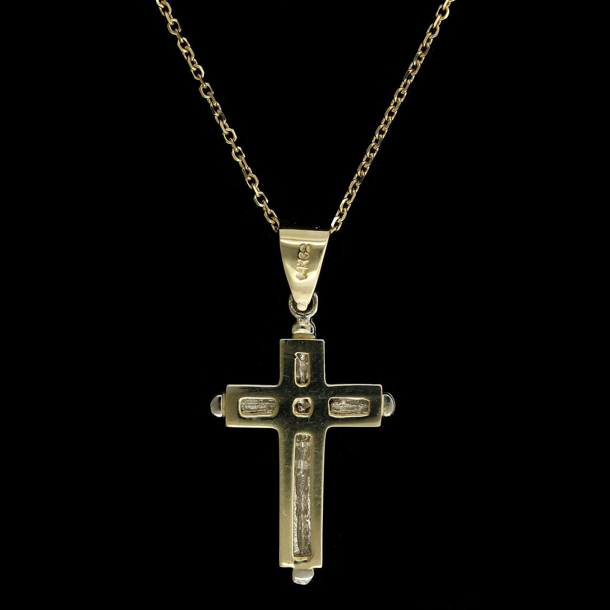 14K Two-tone Gold Estate Cross Pendant Necklace