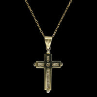 14K Two-tone Gold Estate Cross Pendant Necklace