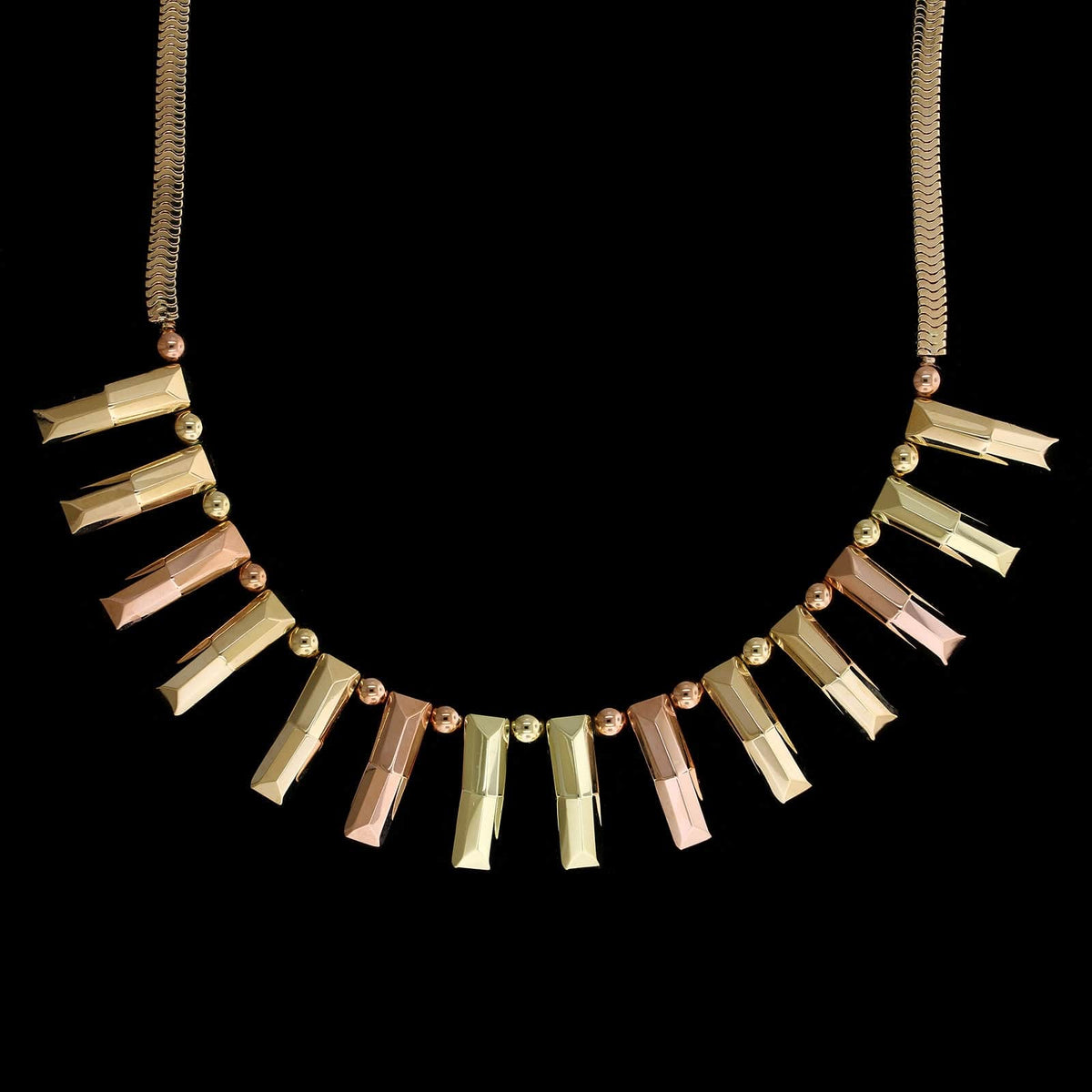 Retro 14K Yellow and Rose Gold Estate Fringe Necklace