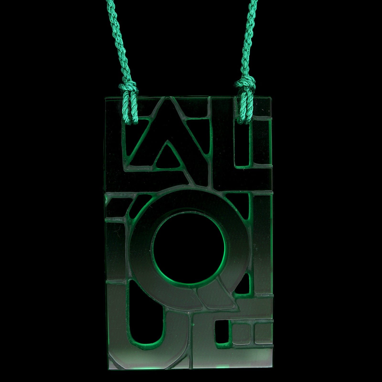 Lalique Green Crystal Logo Pendant Estate Necklace