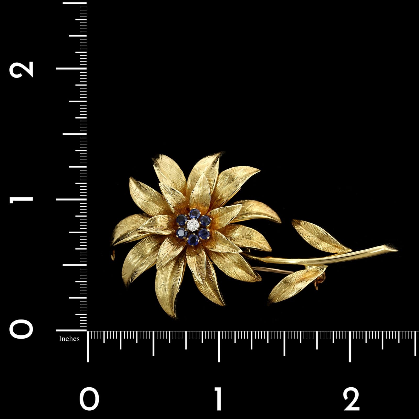 Tiffany & Co. 18K Yellow Gold Estate Sapphire and Diamond Flower Pin