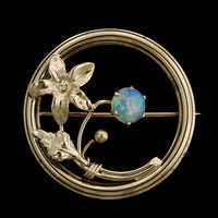 14K Yellow Gold Estate Opal Pin