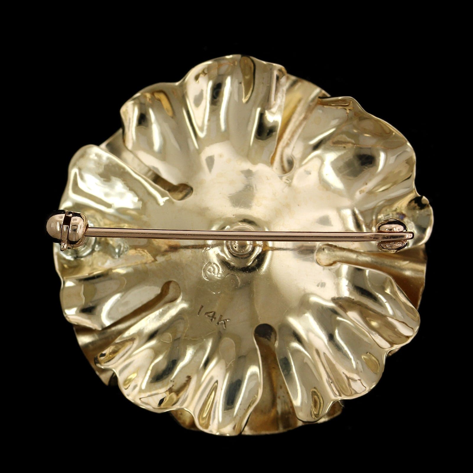 14K Yellow Gold Cultured Pearl Flower Estate Pin