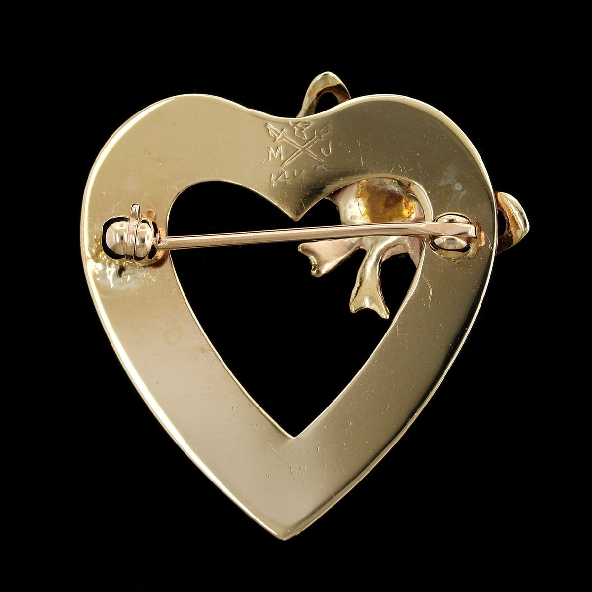 Vintage 14K Yellow Gold Estate Opal Heart Pin