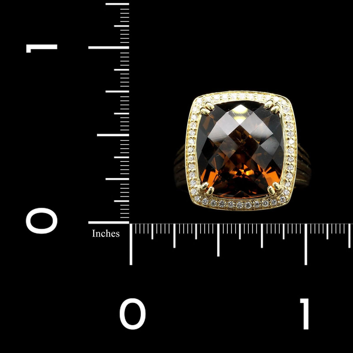 Charles Krypell 18K Yellow Gold Estate Smoky Quartz and Diamond Ring