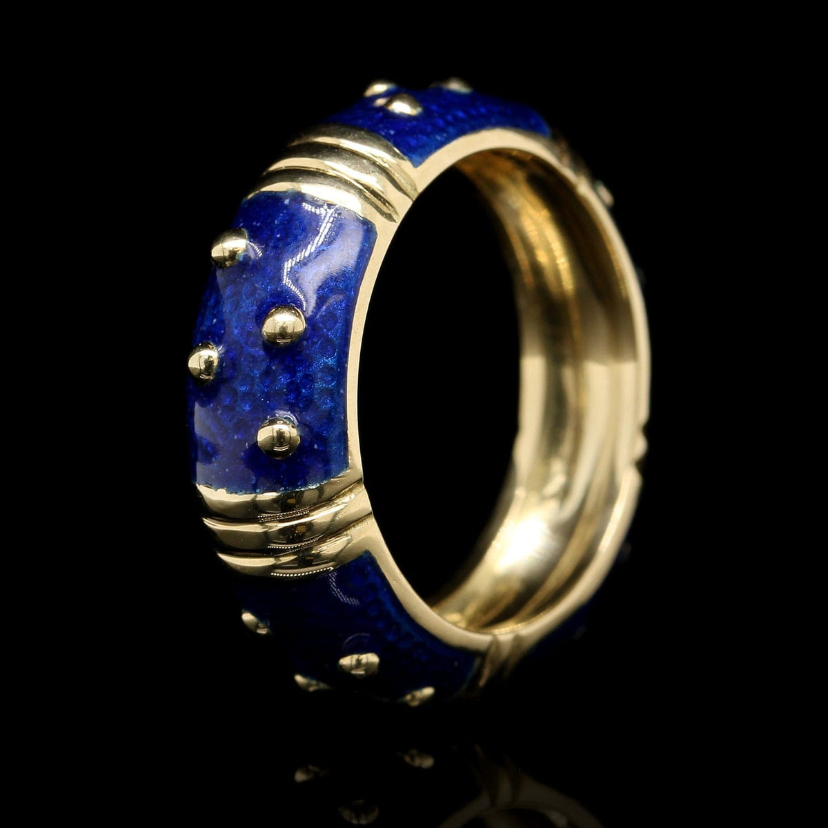 Hildalgo 18K Yellow Gold Estate Blue Enamel Ring