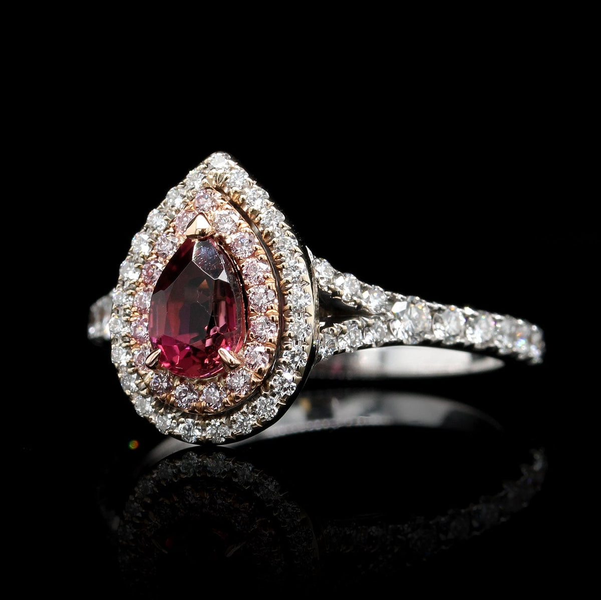 18K White Gold Estate Pink Tourmaline and Diamond Ring