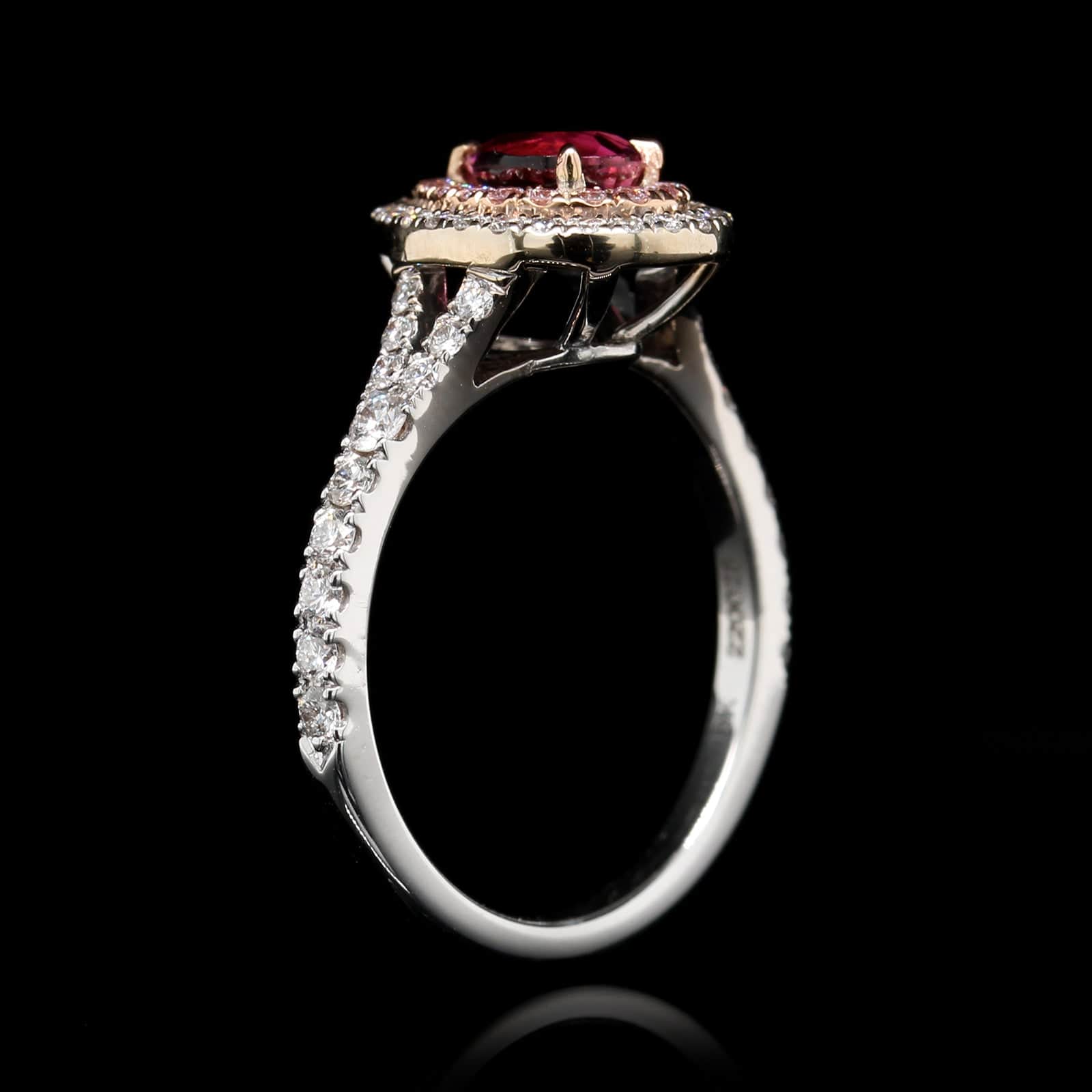 18K White Gold Estate Pink Tourmaline and Diamond Ring