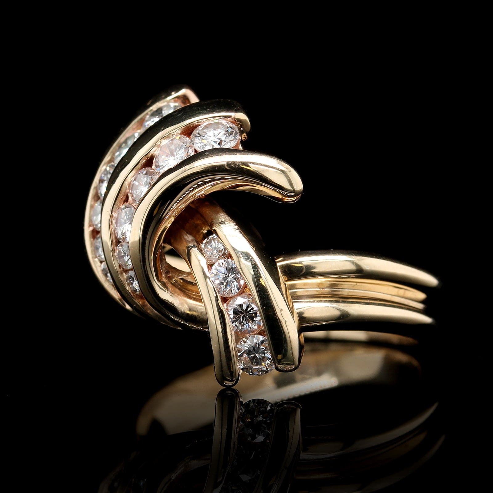 14K Yellow Gold Estate Diamond Swirl Ring