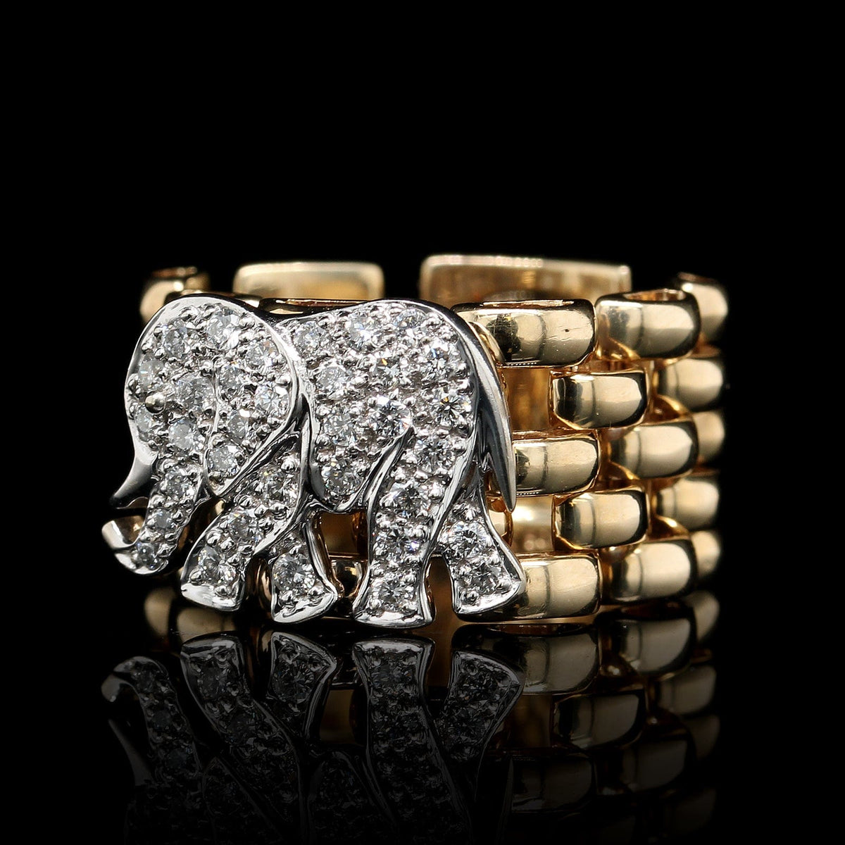 Sonia B. 14K Two-tone Flexible Gold Estate Diamond Elephant Ring