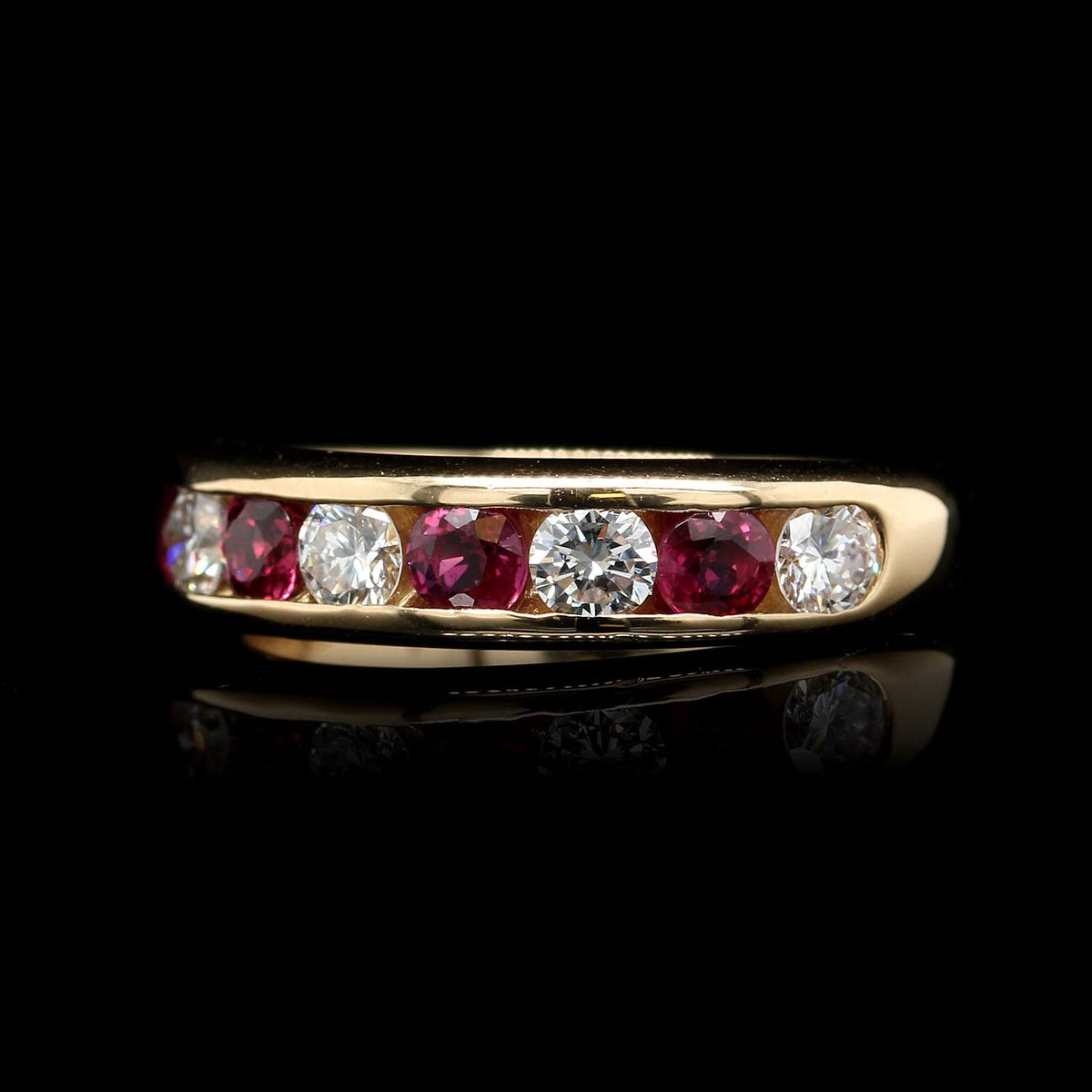 18K Yellow Gold Estate Ruby and Diamond Band