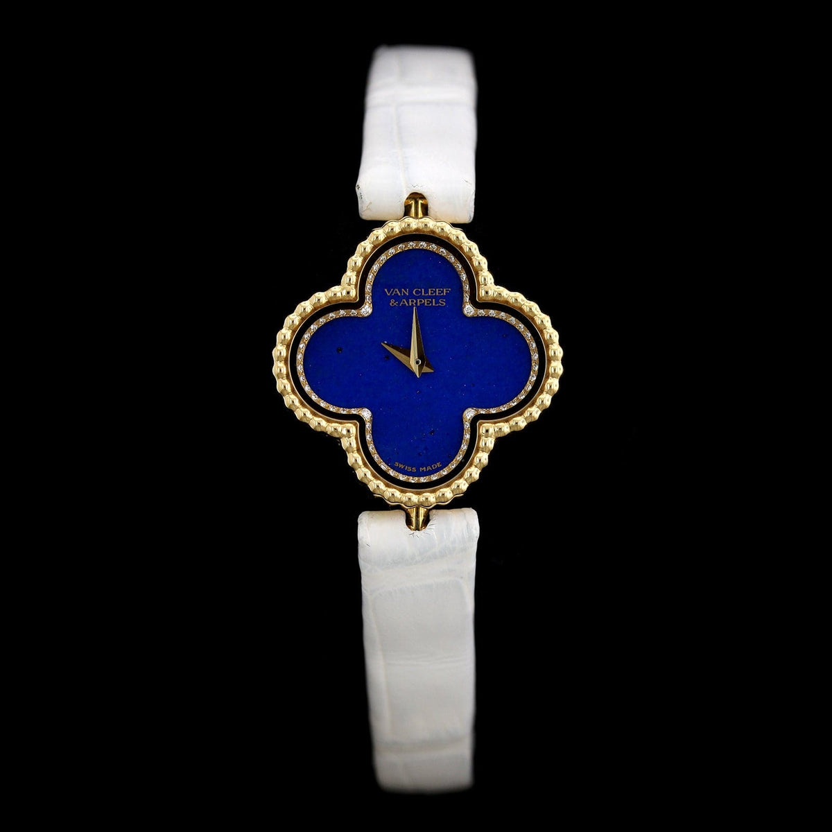 Van Cleef & Arpels 18K Yellow Gold Pre-Owned Lapis and Diamond Sweet Alhambra Watch