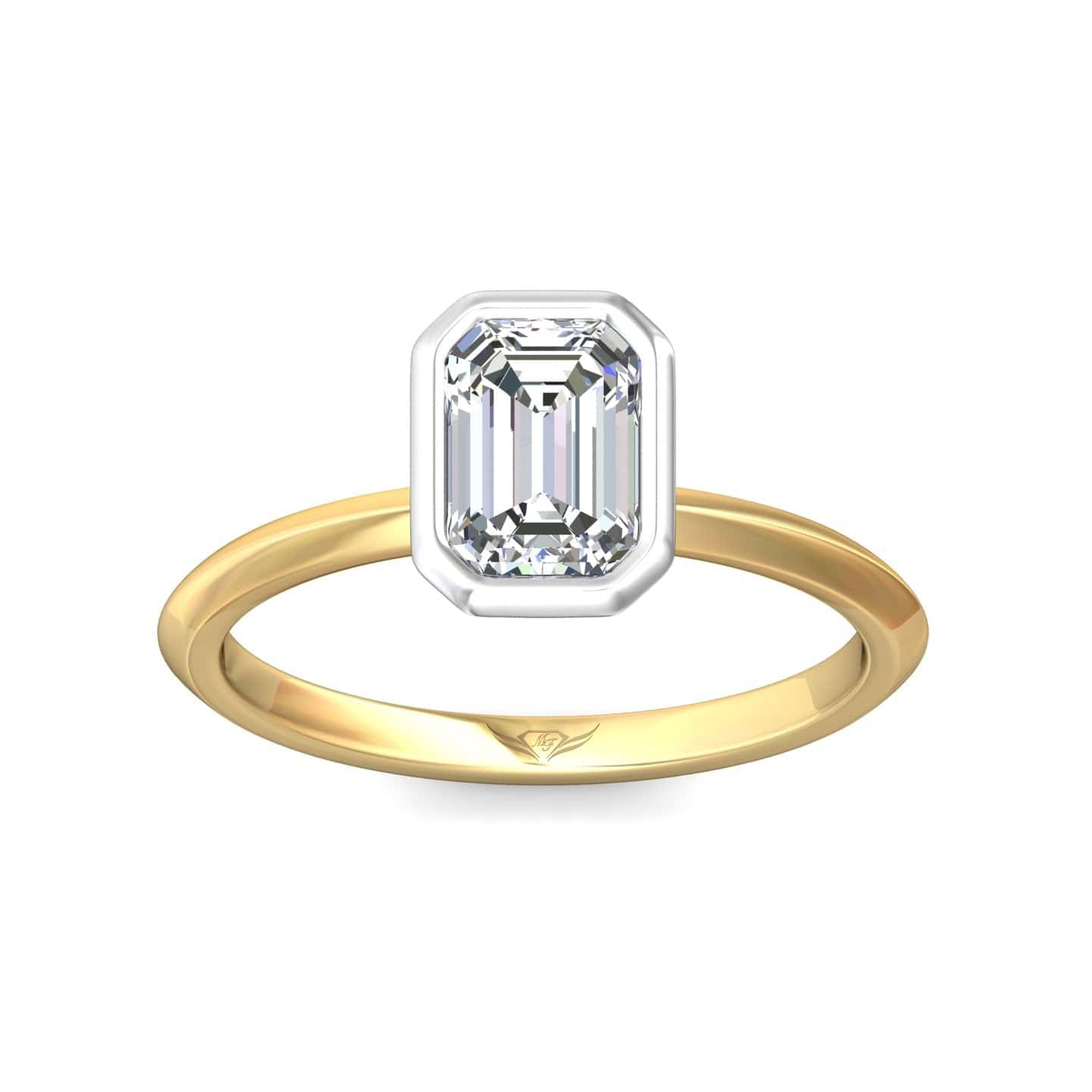 18K Two-Tone Emerald Cut Diamond Engagement Ring