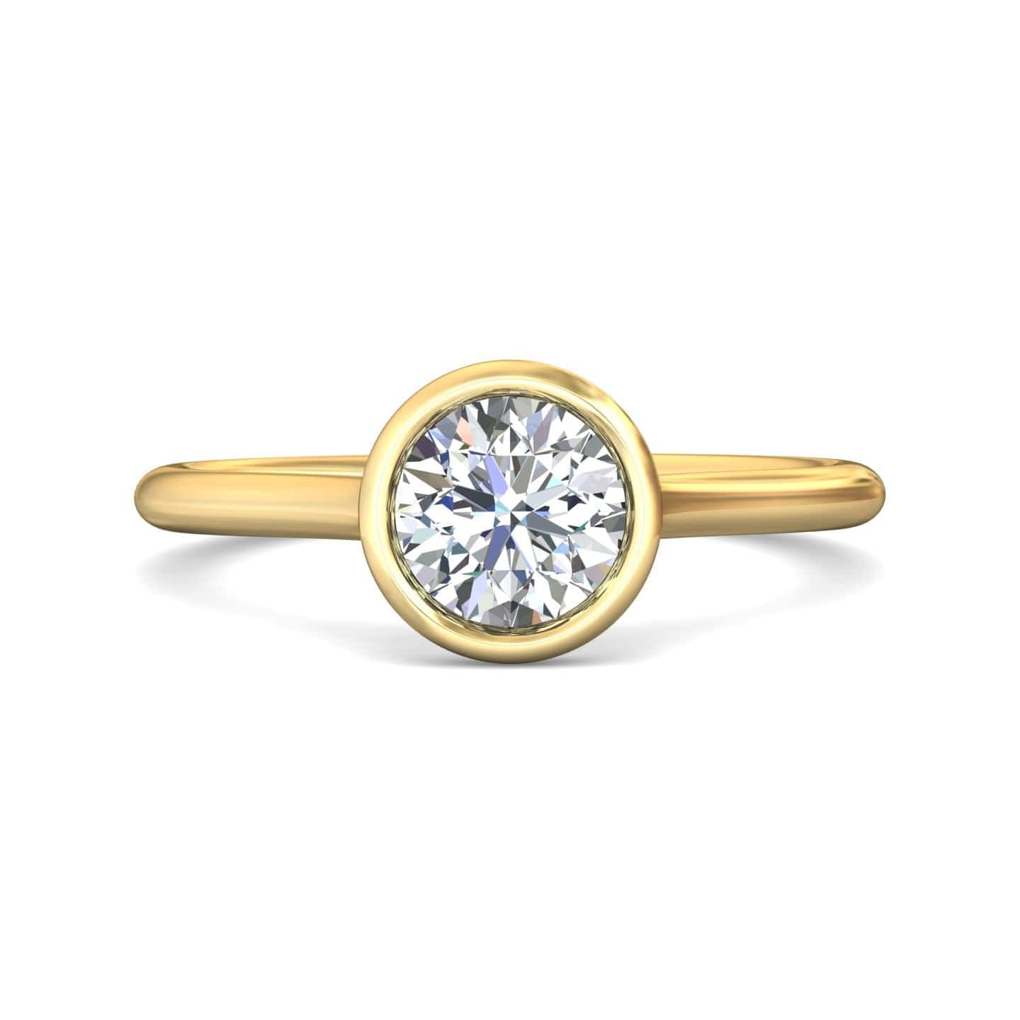 18K Yellow Gold Bezel Set Round Diamond Engagement Ring