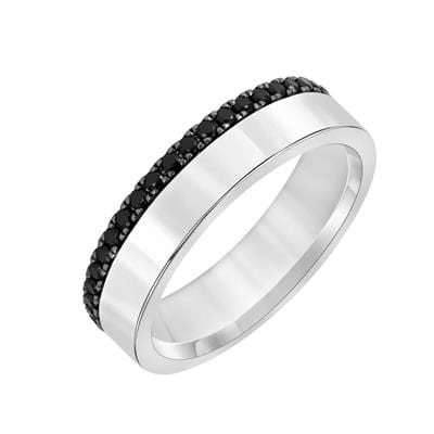 14K White Gold Black Diamond Edge Wedding Band