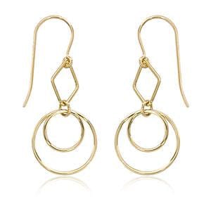 14K Yellow Gold Double Circle Dangle Earrings