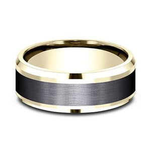 Grey Tantalum and 14K Yellow Gold Satin Finish and Beveled Edge Band