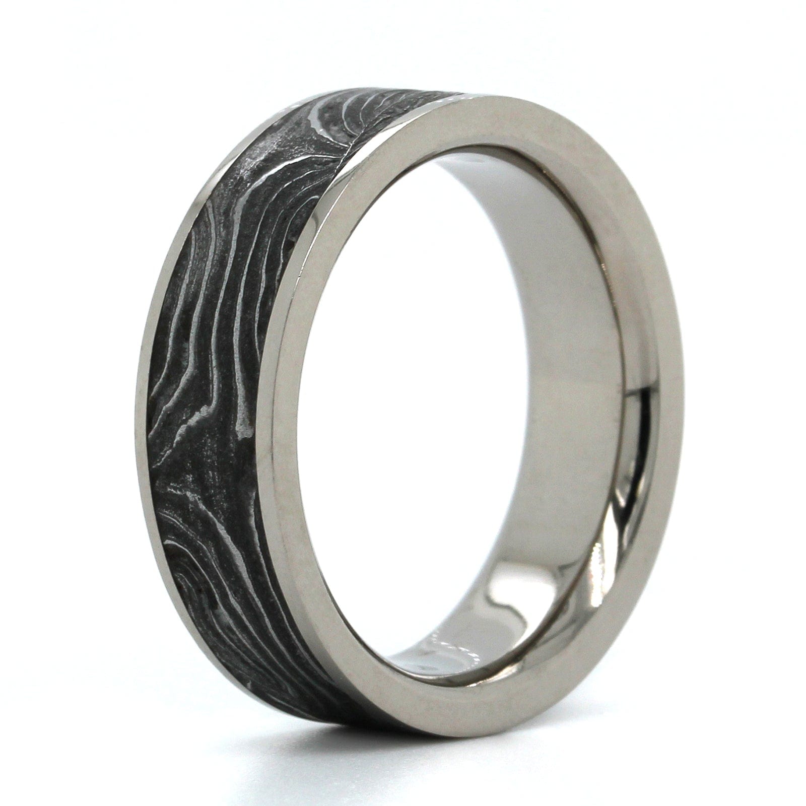 Damascus Steel and Palladium Gun Barrel Wedding Band